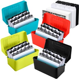 AmazingSpark 4 sets 3 x 5 Index Card Holder Box with 400 Heavyweight Ruled Index Cards 100 Plastic Dividers 1 Stickers, Flash Note File Box Card Holder Storage Organizer Case