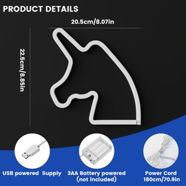 Ganrami Pink Unicorn Night Light, USB & Battary Powered Pink Neon Sign, Unicorn Bedroom Decor for Girls，Unicorn Birthday Decorations for Girls, girls room decor