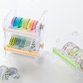 Transparent Visible Washi Packaging Tape Dispenser Tape Holder Organizer Desktop Office Tape Holder DIY Sticker Roll Tape Cutter Holder Storage Tape Cutting Multi Tape Dispenser