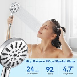 WATERLACE High Pressure Shower Head with Handheld, 8-mode Shower Heads, Anti-clog Nozzles, Built-in Power Wash to Clear Tub, Tile & Pets, with Extra Long Stainless Steel Hose and Adjustable Bracket