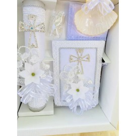 5pcs Baptism Candle Set Favors, Girl Boy White Set de Bautizo Nina Nino ENGLISH