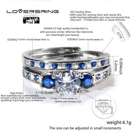 TWO RINGS Wedding Ring Sets His And Hers Promise Ring Couples Bridal Sets Women 925 Sterling Silver Blue aaa cz Man Titanium Wedding Bands, women's size 9 & men's size 9, Paper, Cubic Zirconia