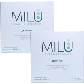 MILU  Kit 2 Colágenos Hidrolizados con Magnesio y Vitamina C - En Polvo  60 Porciones en total  30 sobres individuales de 11 g (2 cajas)  Suplementos