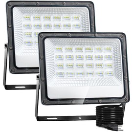 50W LED Flood Light Outdoor, 2 Pack 6000LM Super Bright LED Work Light with Plug, 6500K Daylight White Flood Lights Outdoor, IP66 Waterproof Exterior Floodlight for Garage, Yard, Lawn, Garden
