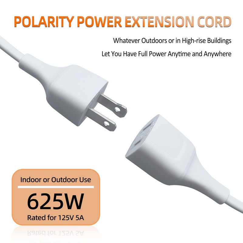 Polarity White Extension Cord 15FT 625W Extension Cords Thin Two