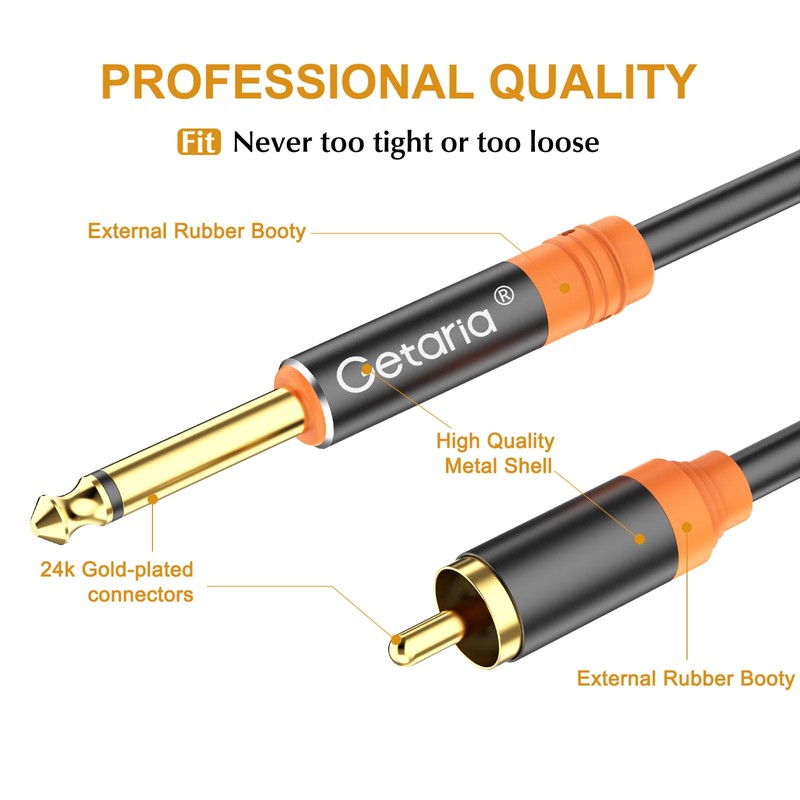 Getaria 9.9ft RCA to 1/4 Cable,Dual 1/4 inch TS to