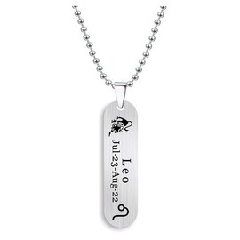Stainless Steel Zodiac Necklace 12 Constellation Sign Leo Bar Dog Tag Necklace for Women Men Birthday Gift Jewelry