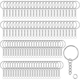 OFKPO 100Pcs Keychain Ring with Chain, Open Jump Rings Metal Split Key, for DIY Craft, Keyring 25 mm Diamete