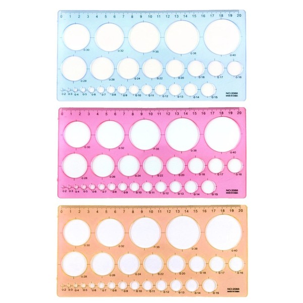 yueton 3pcs Colorful Transparent Plastic Washable Circle Drawing Painting Stencils Scale Template Sets Graphics Rulers