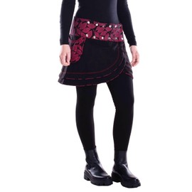 Vishes - Alternative Clothing - Warm Women's Wrap Skirt with Press Studs Leaves, black