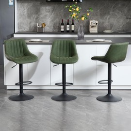 Chummaven Swivel Bar Stools Set of 3, Modern Counter Height Bar Stools with Back Adjustable Bar Stool 21.7''-31'', Armless Counter Stool with PU Leather Seat for Kitchen Island Home Bar, Green