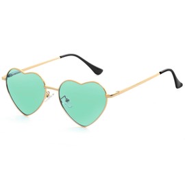 Kursan Polarized Heart Sunglasses for Women Metal Frame Fashion Lovely Style Sun Glasses UV400 Protection (Gold/Green)