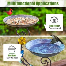 Deck Mounted Bird Baths and Feeders, 2 in 1 Balcony Bird Feeder for Outside with Sturdy Clamp, Outdoor Metal Birdbaths for Garden Yard Decor