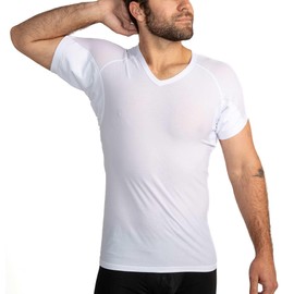 Ejis Men’s Ultra Breathable V Neck Sweatproof Undershirt, Anti-Odor with Underarm Sweat Pads, Quick Dry Mens Undershirts White