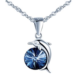 MicLee Women's Simple Necklace Chain 925 Sterling Silver Dolphin Blue Crystal Pendant Necklace Gift Bag Great Gift for Mother Girlfriend, Crystal Silver Crystal, Crystal