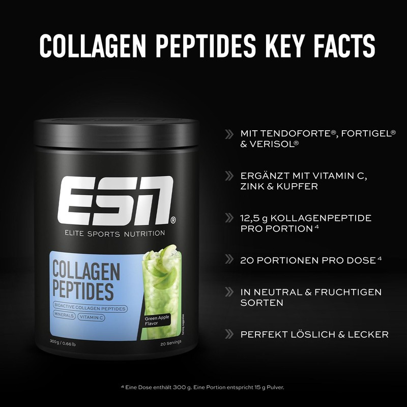 ESN Collagen Peptides, Green Apple, 300 g, Promotes Joint Stability