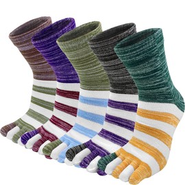 Vraquir Men's Five Toe Socks, Cotton, Antibacterial, Deodorizing, Athlete's Foot Protection, Breathable, For Sports, Mountain Climbing, 5 Toe Socks, Men's Business Socks, Set of 5 Pairs, Set of 5