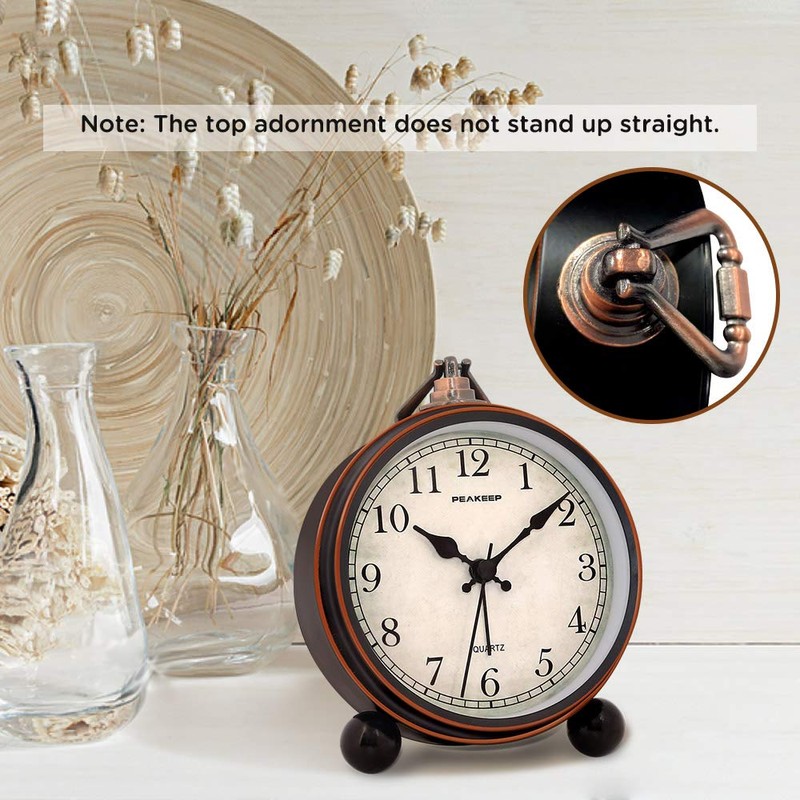 Peakeep 4" Small Battery Operated Antique Retro Analog Alarm Clock