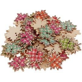 50pcs Wood Buttons Maple Leaf Shape Buttons Sewing Flatback Buttons for DIY Craft Scrapbooking Embellishment