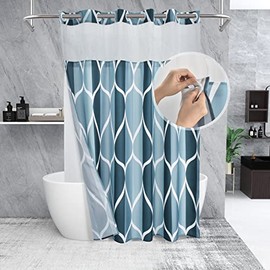 YIATN Hookless Aegean Blue Shower Curtain with Snap in Fabric Liner Set - Hotel Style with See Through Mesh Top Window, Modern Geometric Waterdrop Design,Water-Repellent & Washable, - 71x74 INCH