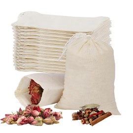 50Pcs Pure Cotton Mesh Bags, 15×10cm Drawstring Reusable Cotton Muslin Bags