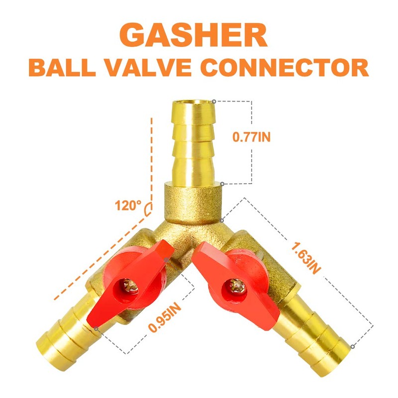 GASHER 2 PCS 3 Way Shut Off Ball Valve, 3/8"