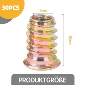 Threaded Inserts Nut Insertion Nut Embedding Nut - M5 x 15 mm Screw-In Sleeves Made of High-Quality Galvanised Carbon Steel, Corrosion Resistant (Pack of 30) (M5 x 15 mm)