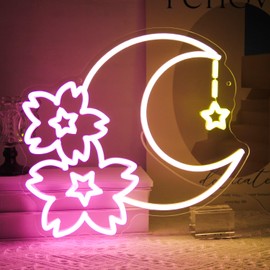 Kullneon Sakura Moon Neon Sign Star Neon Signs for Wall Decor