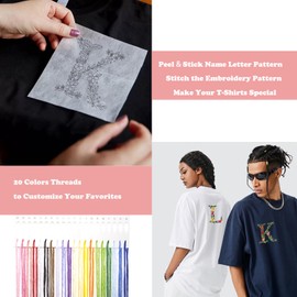 Topapfo Alphabet Letter Stick and Stitch Embroidery Stabilizers Embroidery Kit for Beginners Adults Name Floral Embroidery Pattern Water Dissolve for Clothing Jeans T-Shirts Crafts