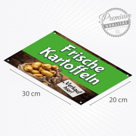 High-Quality Sign Made of Aluminium Dibond "Fresh Potatoes" 300 x 200 mm Rectangular | Sold Here | Coloured Sign with Hole Hole
