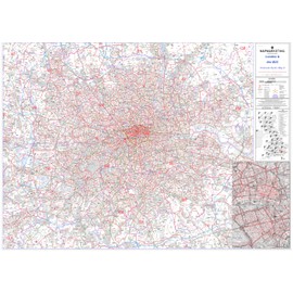 Greater London - Postcode Sector Map 8 - Wall Map With Motorway, A' Roads, B' Roads, City Plans, Area, District, Sectors Size: 73 x 107 cm (29 x 42 inches) Scale: 1:60 000- Laminated Wall Map