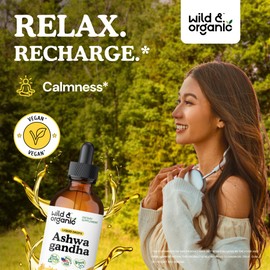 Wild & Organic Wild & Organic Ashwagandha Drops - Mood Support Supplement w/Ashwagandha Root Extract - Liquid Drops for Calm Mind - Relaxation Supplements - Sugar & Alcohol-Free - 4 fl oz