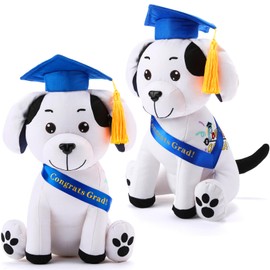 Zomiboo 2 Pcs Graduation Autograph Stuffed Dog to Sign 12 Inches Signature Animal 2025 Congratulations Plush Dog with Cap and Sash Cute Graduation Gifts(Blue)