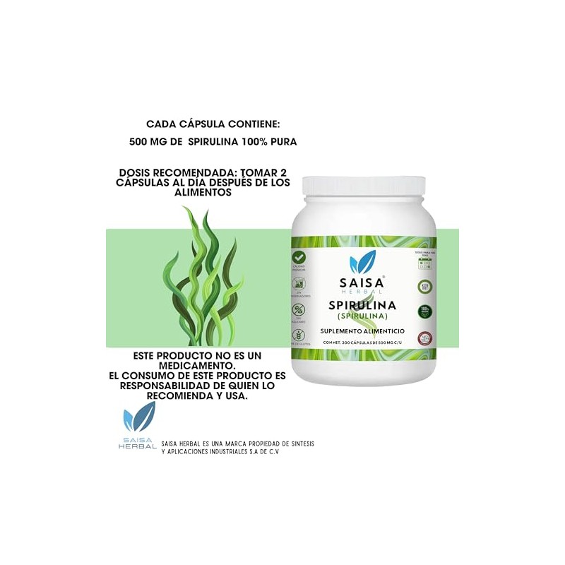 Alga Spirulina 100 Pura Bolsa Con 200 Cápsulas.