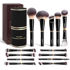 MAANGE Set de Brochas de Maquillaje Profesional con Estuche 13PCS Brochas para Maquillaje Doble Punta Para Base Líquida Polvo Corrector Sombras y Difuminar Regalo Perfecto(Negro)