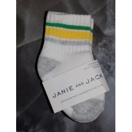 Janie and Jack Athletic Striped Crew Socks in White/Gray/Gre