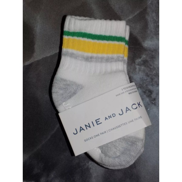 Janie and Jack Athletic Striped Crew Socks in White/Gray/Gre