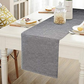 Camino de mesa de arpillera gris de lino sintético natural de 14 x 72 pulgadas para fiestas, bodas, baby shower, decoración de comedor, granja, mesa de picnic al aire última intervensión, caminos de mesa tejidos a mano