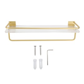 Bathroom Wall Shelf Space Aluminum and Acrylic Rustproof Punch Free Wall Mounted Floating Shelves 40cm Gold