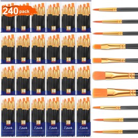 ESRICH Acrylic Paint Brushes Set, 24 Packs / 240 Pcs Watercolor Brushes,Nylon Brush Head, for Oil Painting, Gouache, Face,Ceramics etc, Kid's and Adults Painting Arts and Crafts Sets.(Black)