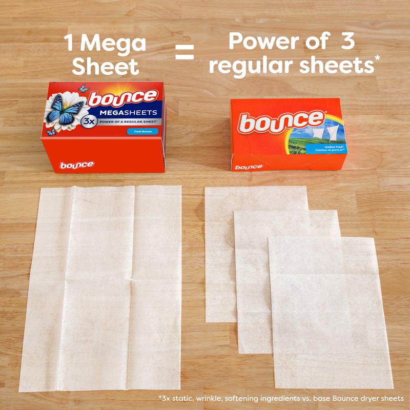 Bounce Mega Dryer Sheets, Fresh Breeze, 130 Count, Mega Fabric