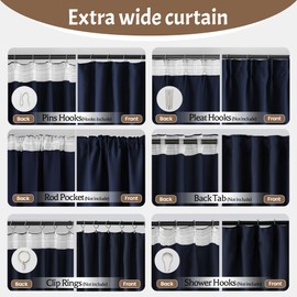 KNEOQIT Room Divider Blackout Curtains 72 inch Wide, Extra Wide Thermal Insulated Drapes for Living Room, Bedroom, Sliding Door, with Hooks, Navy Blue(1 Panel, 72" W x 84" H)