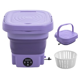 Mini Portable Washing Machine, 8L Foldable Washer, Collapsible Travel Washing Machine with Deep Cleaning of Underwear, Mini Laundry Washer for Underwear or Socks,Small Clothes (Purple)