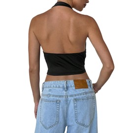 GORGLITTER Women's Crop Top Halterneck Summer Top Backless Tank Tops Halter Leisure Top Sleeveless Tops, black, S