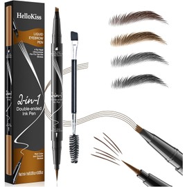 Eyebrow Pencil, Microblading Eyebrow Pen, 2-in-1 Dual-Ended Brow Pencil with Micro-Fork-Tip & Precise Brush, Waterproof Eye Brow Pencil for Natural Hair-Like Brows, Shapes, Last All-Day (Light Brown)