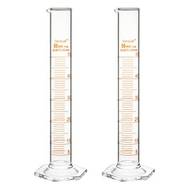 stonylab Graduated Cylinder, 2-Pack B Grade Borosilicate Glass Cylinder with Stable Hexagonal Base, 50 ml