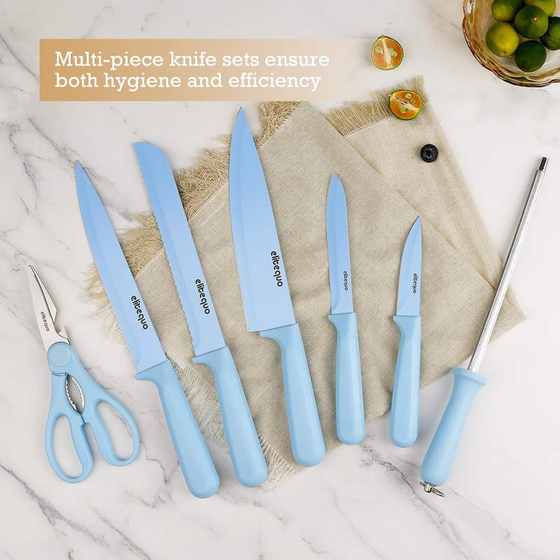 Elitequo 8 Piece Kitchen Knife Block Set with Sharpener,Dishwasher Safe,German