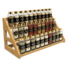 Rasydyn Bamboo Spice Rack: Large Spice Shelf for Kitchen Countertop Pantry Cabinet Organizer, Holds 24 Spice Jars