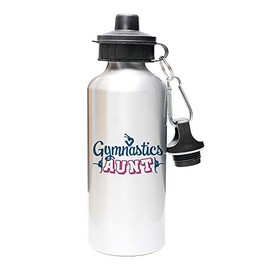 Mystic Sloth Gymnastics Family 20oz Aluminum Water Bottle with Carabiner and TWO Lids (Silver, Aunt)