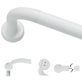 Matte White Curtain Rods for Windows 66 to 120",1 Inch Disc Wrap Around Curtain Rod with Aluminum Finials and Brackets,No Screw Disassembly Adjustable Blackout Curved Room Darkening Curtain Rod